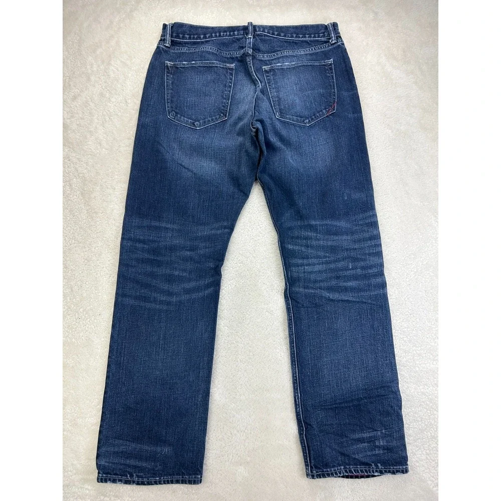 Banana Republic Vintage Straight Jeans Mens 36x32 Dark Blue Distressed Whiskered